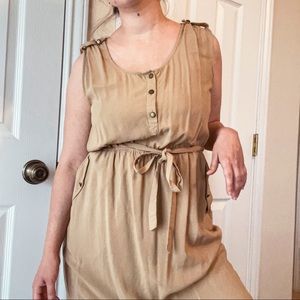 Neutral Casual Camel Color Dress With Pockets